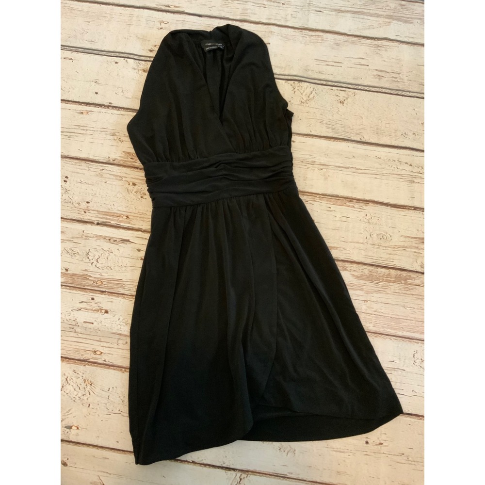 Max and Cleo Black Halter Mini Dress Ruched Waist V-Neck Jersey XS LBD